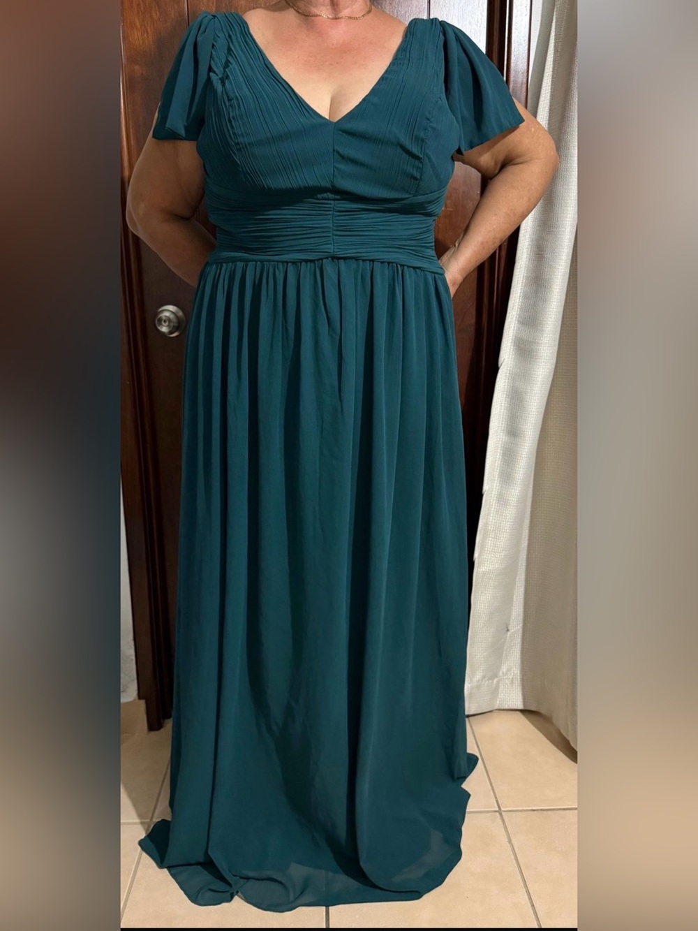 Unithorse teal  V-Neck Chiffon Evening Maxi Dress dark green  Size 14